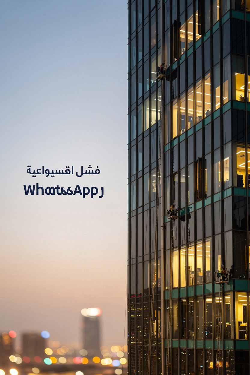 تعديل الاسم المنشاة - واجهة زجاجية حديثة في الرياض عند الغروب تمثل خدمة تنظيف واجهات زجاجية احترافية